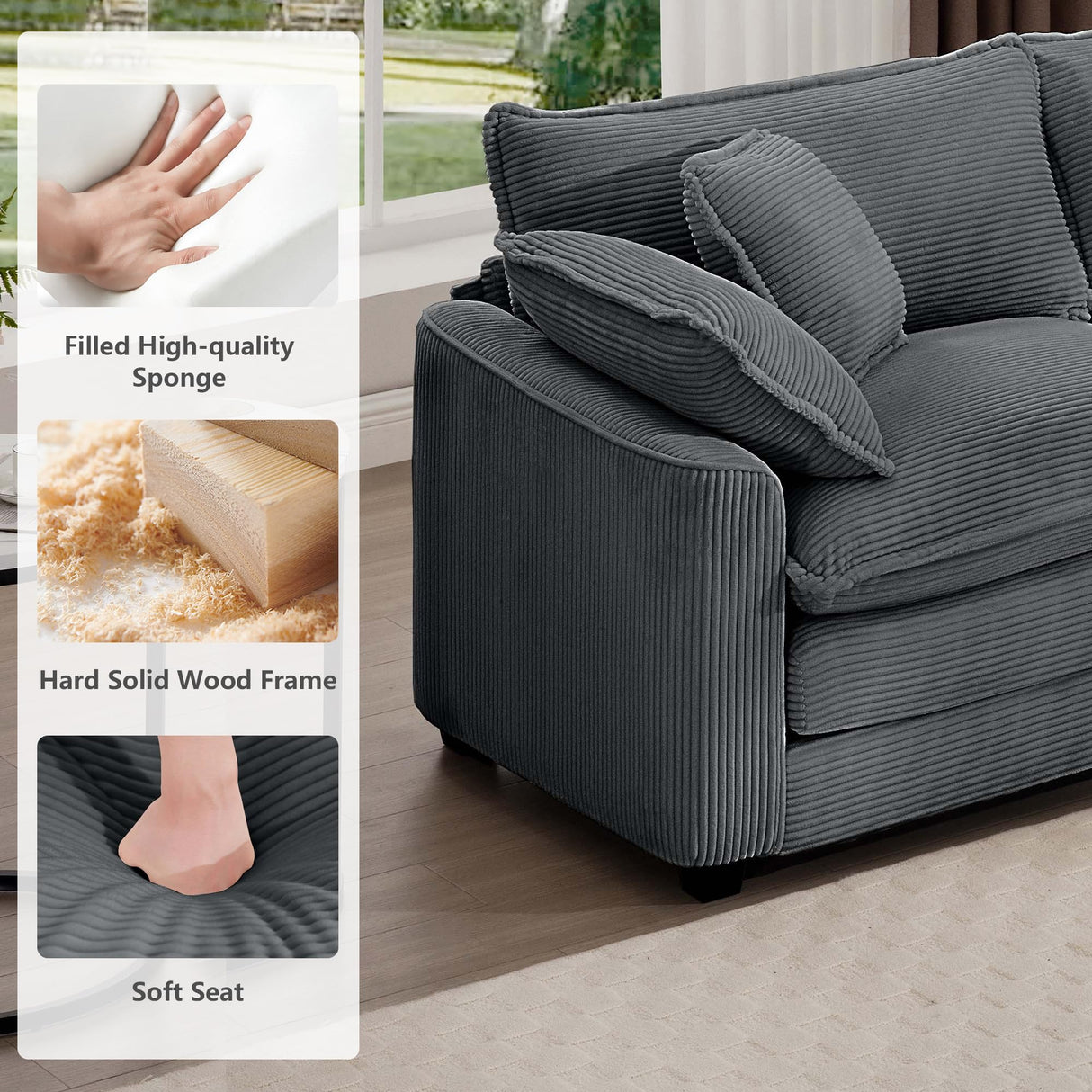 Oversized Modular Sectional Sofa, 80'' Modern Corduroy Comfy Cloud Couches for Living Room Apartment