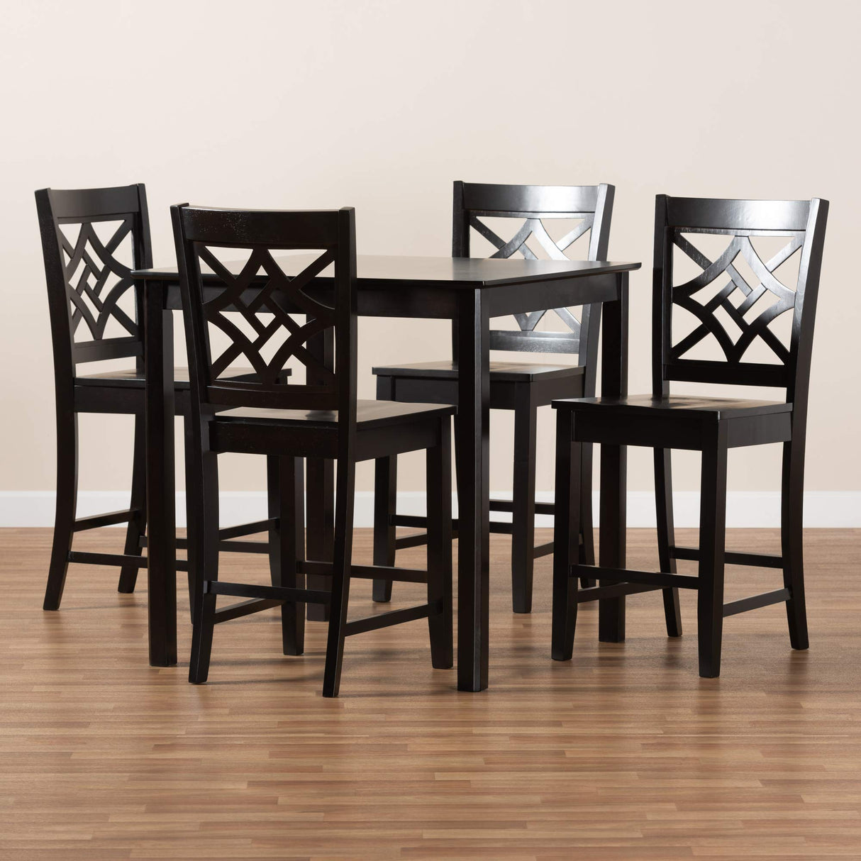 Set - Dark Brown Finished Wood 5-Piece Pub Set