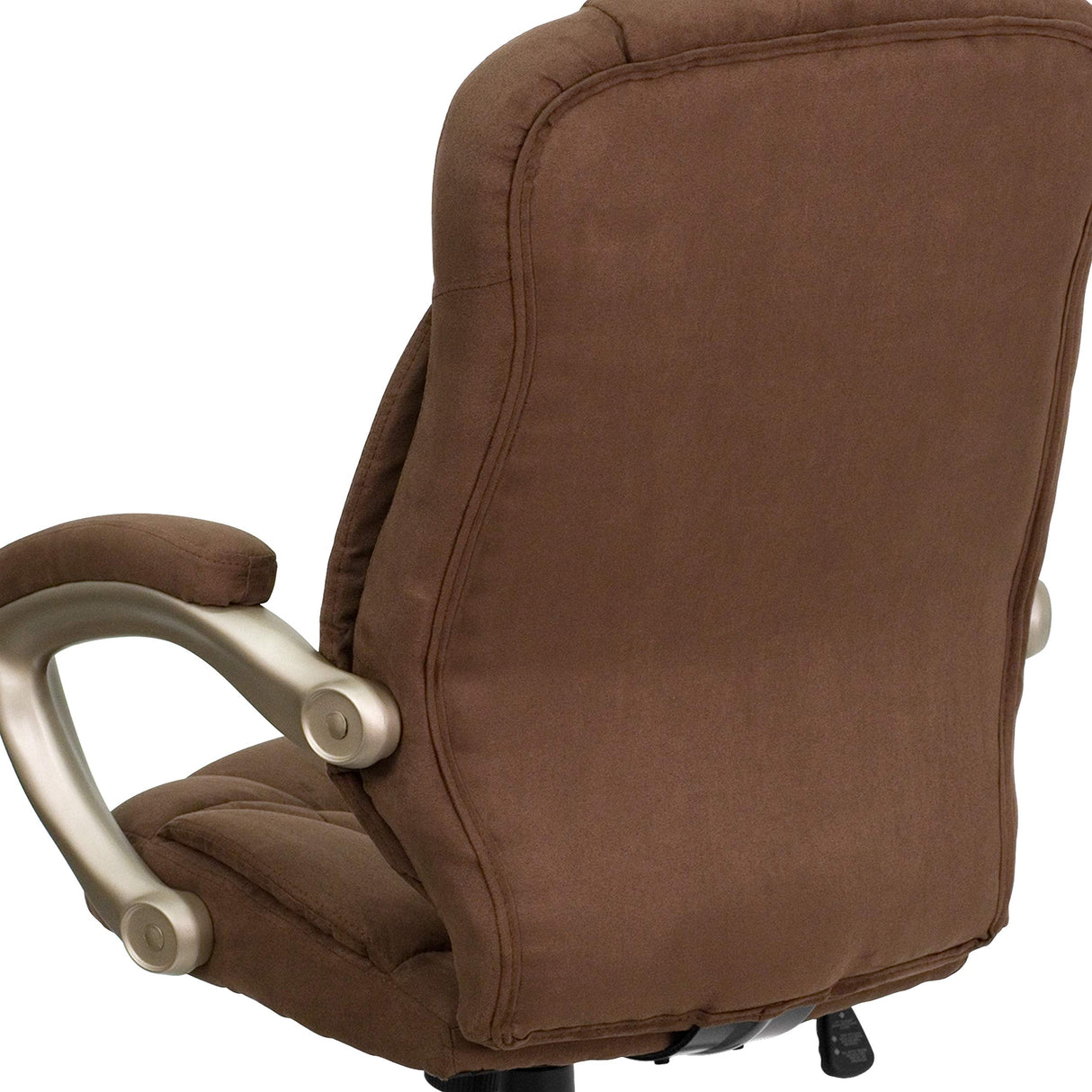 High Back Brown Microfiber Executive Swivel Office Chair with Arms