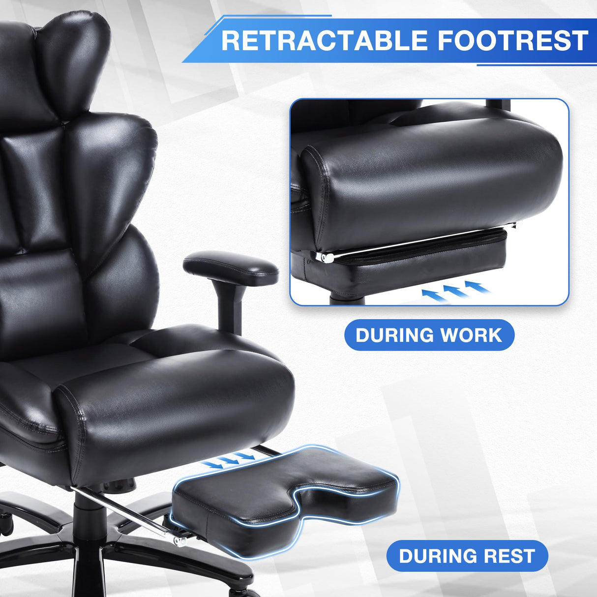 Big & Tall Executive Office Chair | PU Leather, Adjustable Back Support & Footrest