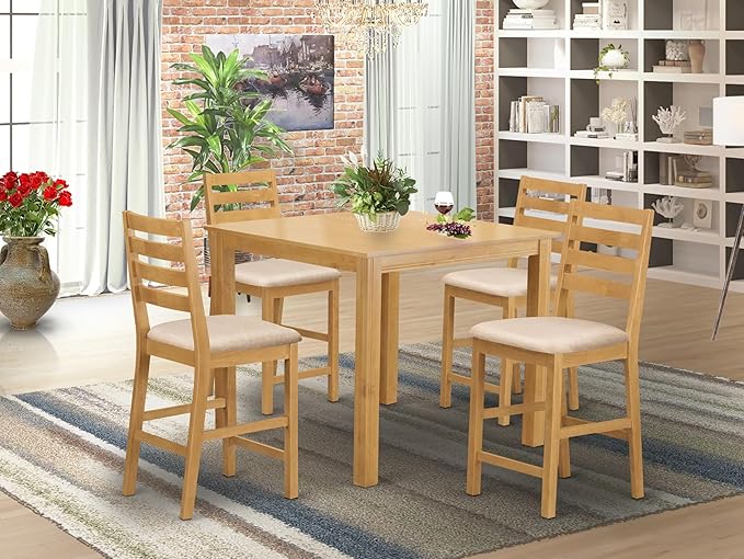 CAFE5-OAK-W 5 Piece Counter Height Pub Set Includes a Square Dining Room Table