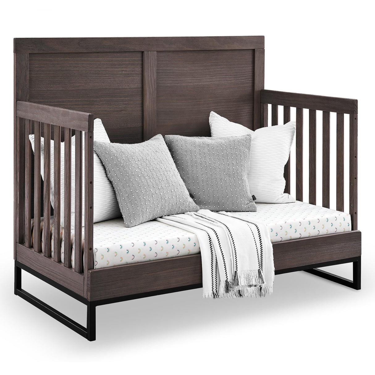 S Kids Foundry 6-in-1 Convertible Baby Crib, Rustic Grey with Matte Black