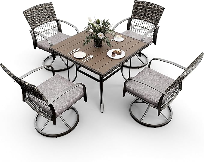 7 Piece Patio Dining Set for 6,Wicker Outdoor Furniture Set for Backyard Garden Deck Poolside