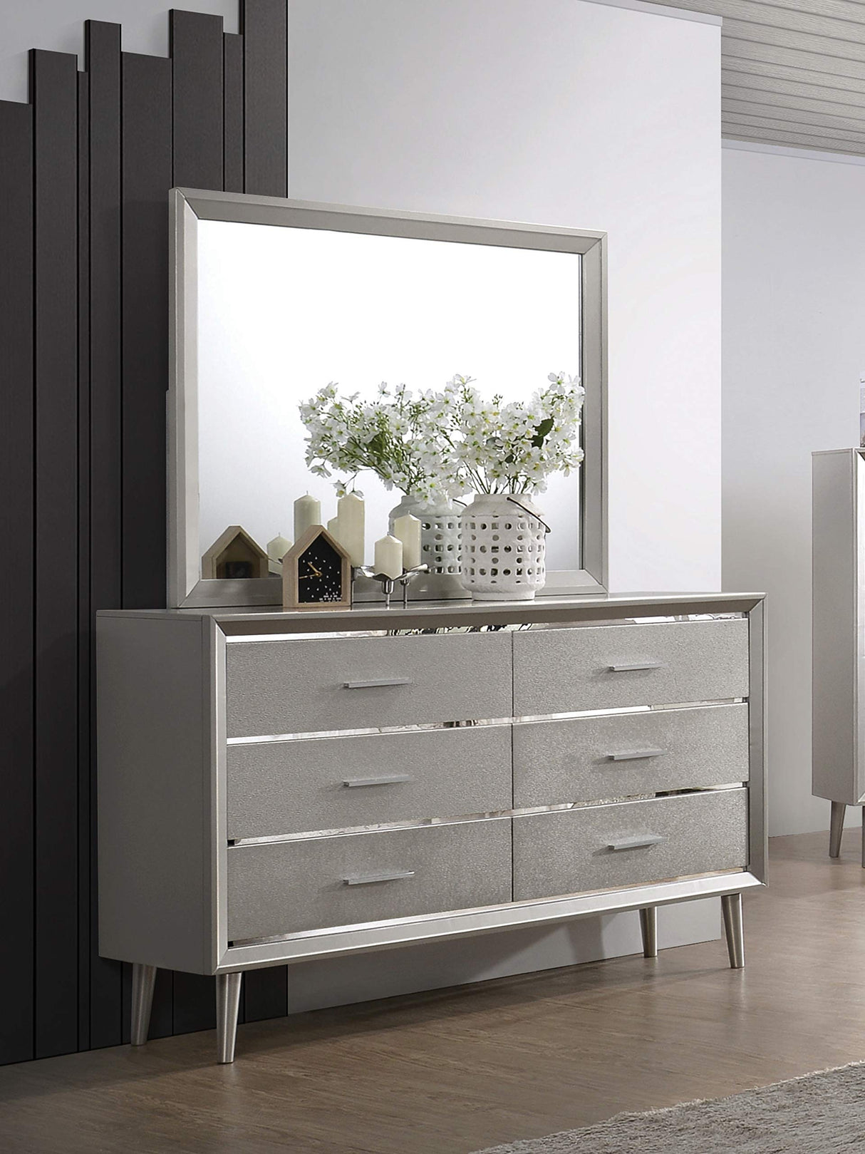 Ramon 6-Drawer Contemporary Wood Dresser Metallic Silver