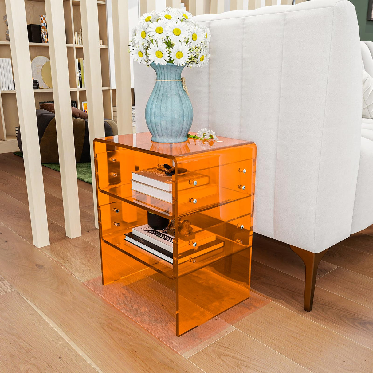 3 Tier Storage Shelf, Orange Acrylic Nightstand