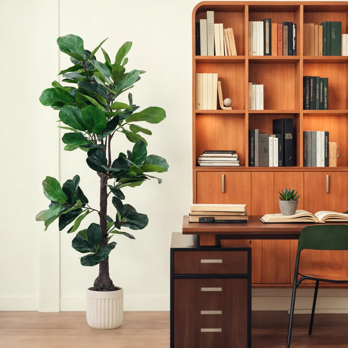 BLATOMIC Artificial Fiddle Leaf Fig Tree, 7FT Fake Ficus lyrata Silk Trees with White Tall Planter, Artificial Plant with Natural Wood Trunk and Lifelike Fruits, Large Faux Plant for Home Office Decor