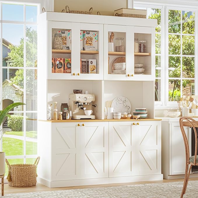 71" Tall Farmhouse Storage Cabinet with Drawers, Large Bookshelf with Adjustable Shelves