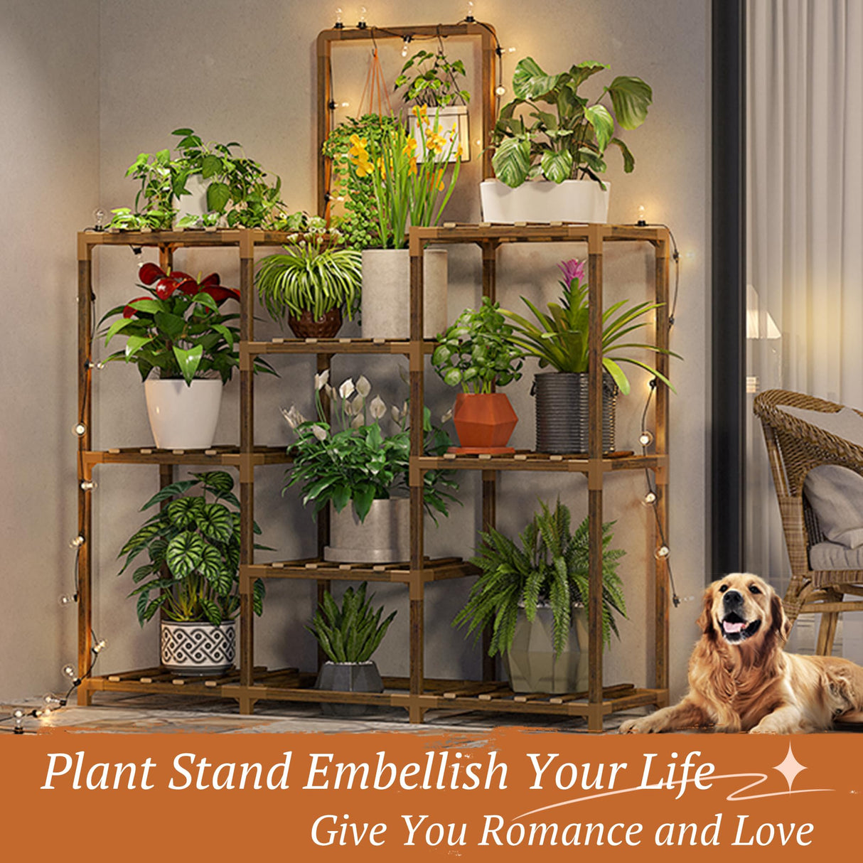 EverBloom 3-Row Large Wooden Plant Stand