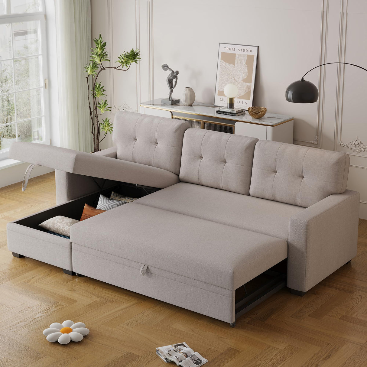 82" Convertible Sectional Sleeper Sofa with Storage Chaise