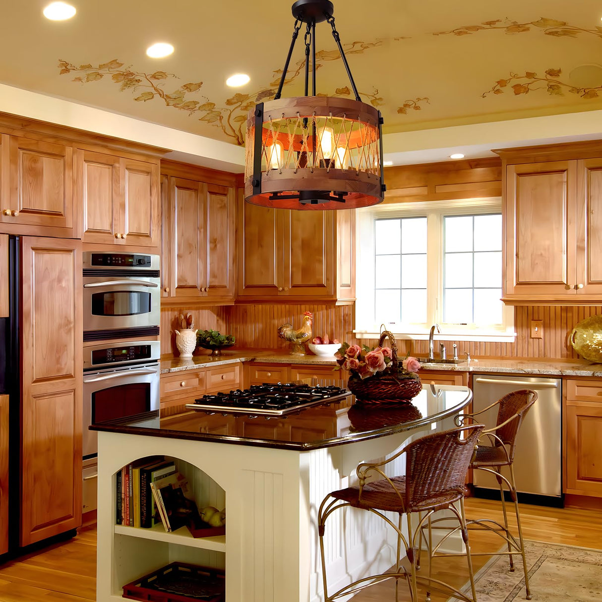 3-Light Farmhouse Drum Chandelier for Dining Room, 83.5" Height Adjustable