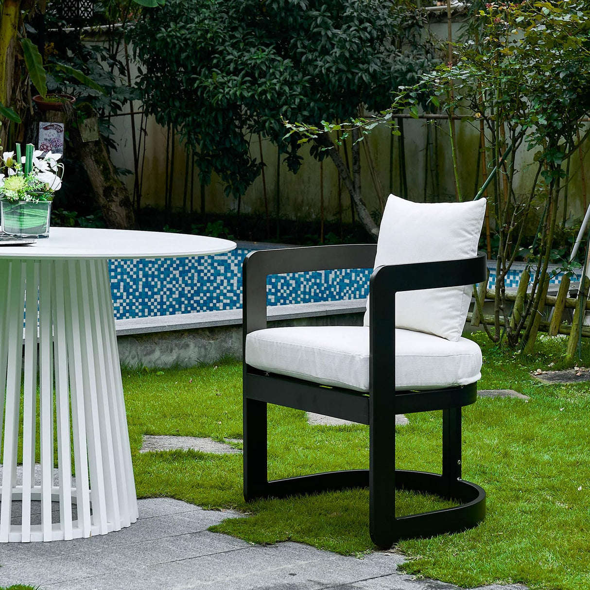 Patio Dining Chairs Set of 2, Modern Outdoor Dining Chairs with Cushions & Backrest