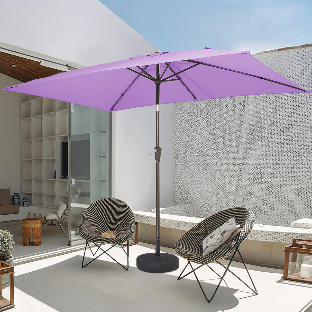 6.5x10 ft Rectangular Patio Umbrellas Outdoor Market Umbrella with Push Button Tilt and Crank, Rectangle Table Umbrella 6 Sturdy Ribs UV Protection for Pool Garden Backyard Deck, Taro Purple