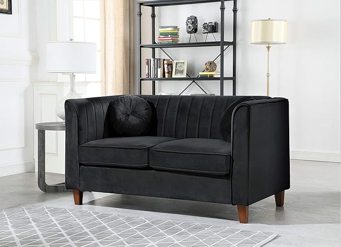 55" Chesterfield Velvet Loveseat with Vertical Channel Tufted Backrest