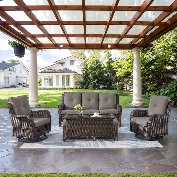 Wicker Outdoor Furniture Patio Furniture Set - 6 Piece Patio Conversation Set