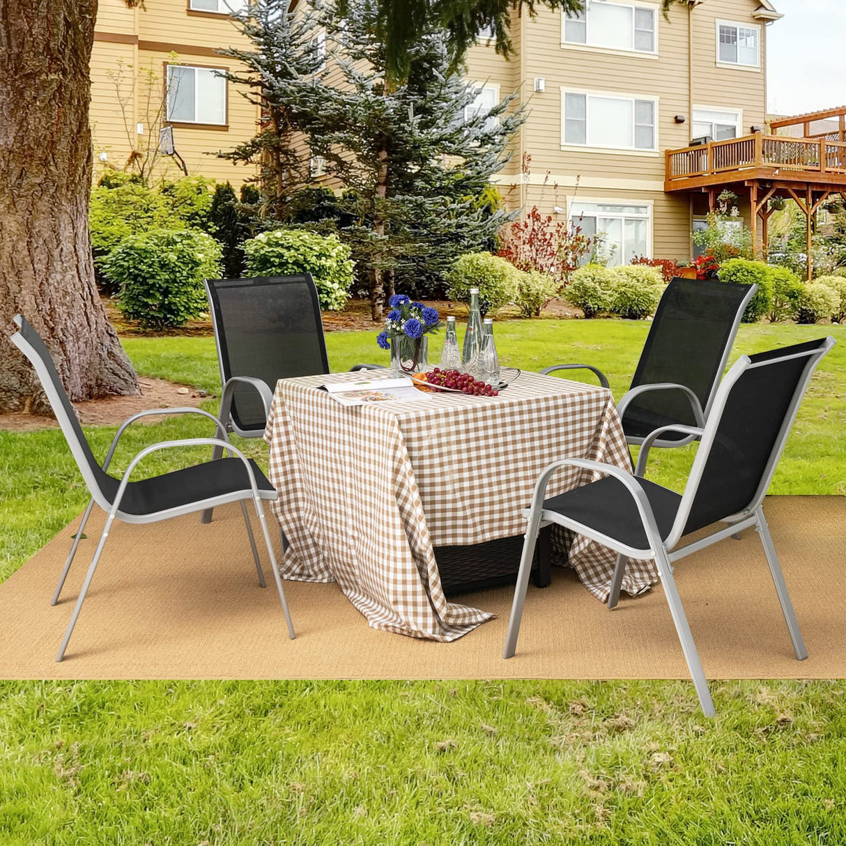 Set of 4 Patio Chairs, Stackable Outdoor Dining Chairs, 330 LBS Capacity
