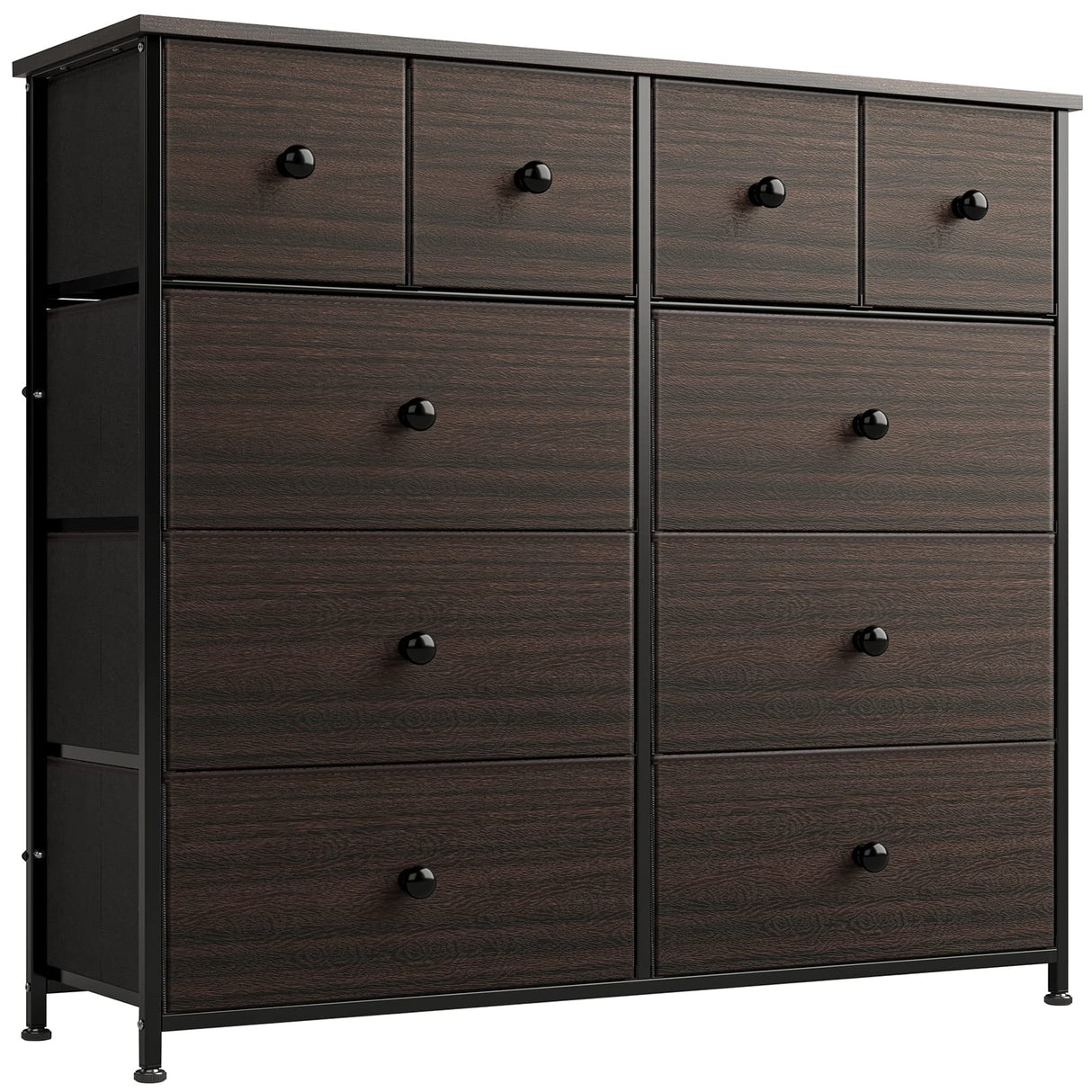 Bedroom with 10 Drawers, Wide Black Dresser with Wood Top