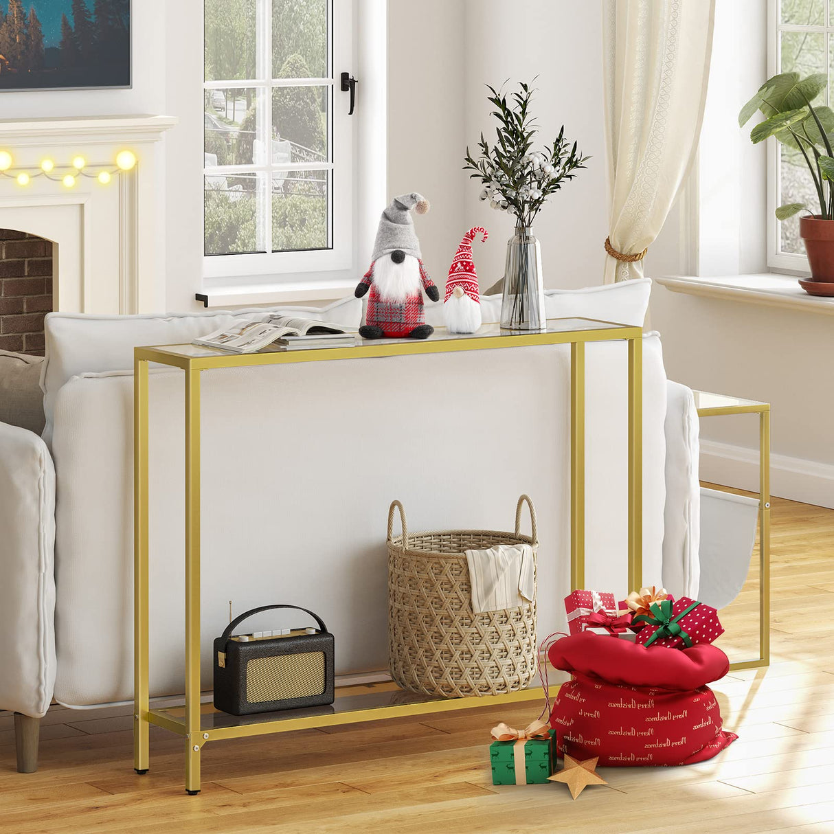 39.4" Gold Console Table, Tempered Glass Sofa Table, Modern Entryway Table