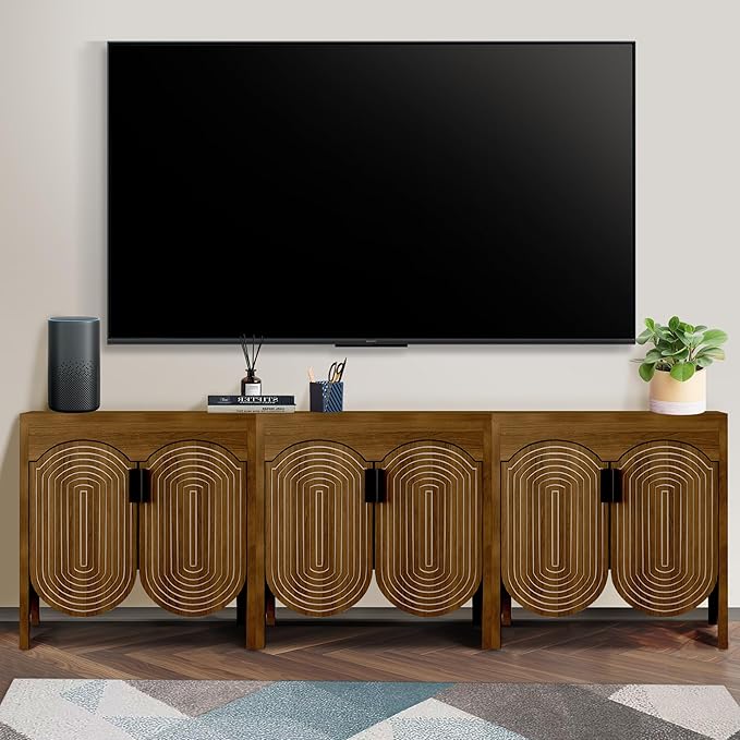 Fluted Buffet Cabinet with Storage, Sideboard Buffet Cabinet with Curved Door