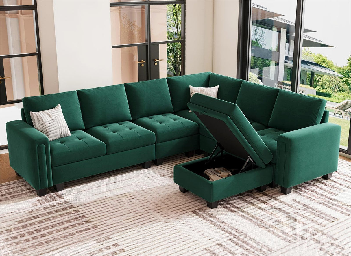 Sectional Sofa Couch 7-Seater Convertible Sectional Sofa Velvet Modular Sectional