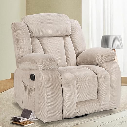 UltraComfort Manual Recliner Chair – Oversized Rocking Sofa with Swivel Base