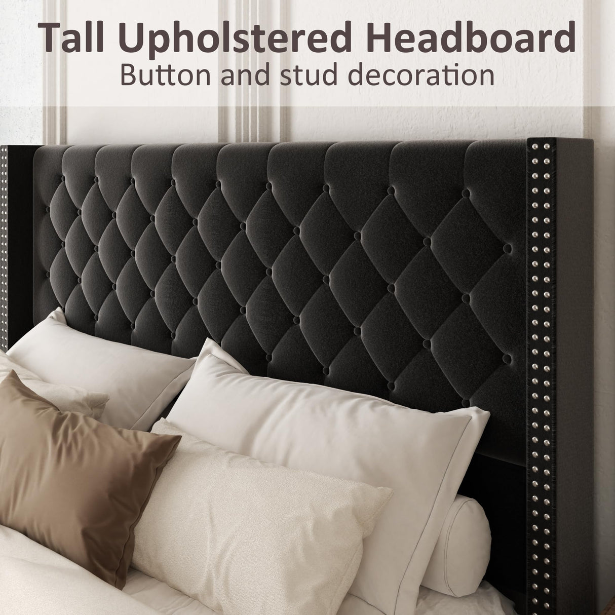 Queen Velvet Platform Bed with 58" Wingback Headboard