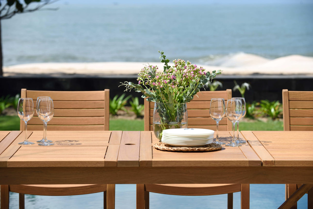 11 Piece Rectangular Patio Dining Set | Teak Finish | Ideal for Outdoors and Indoors