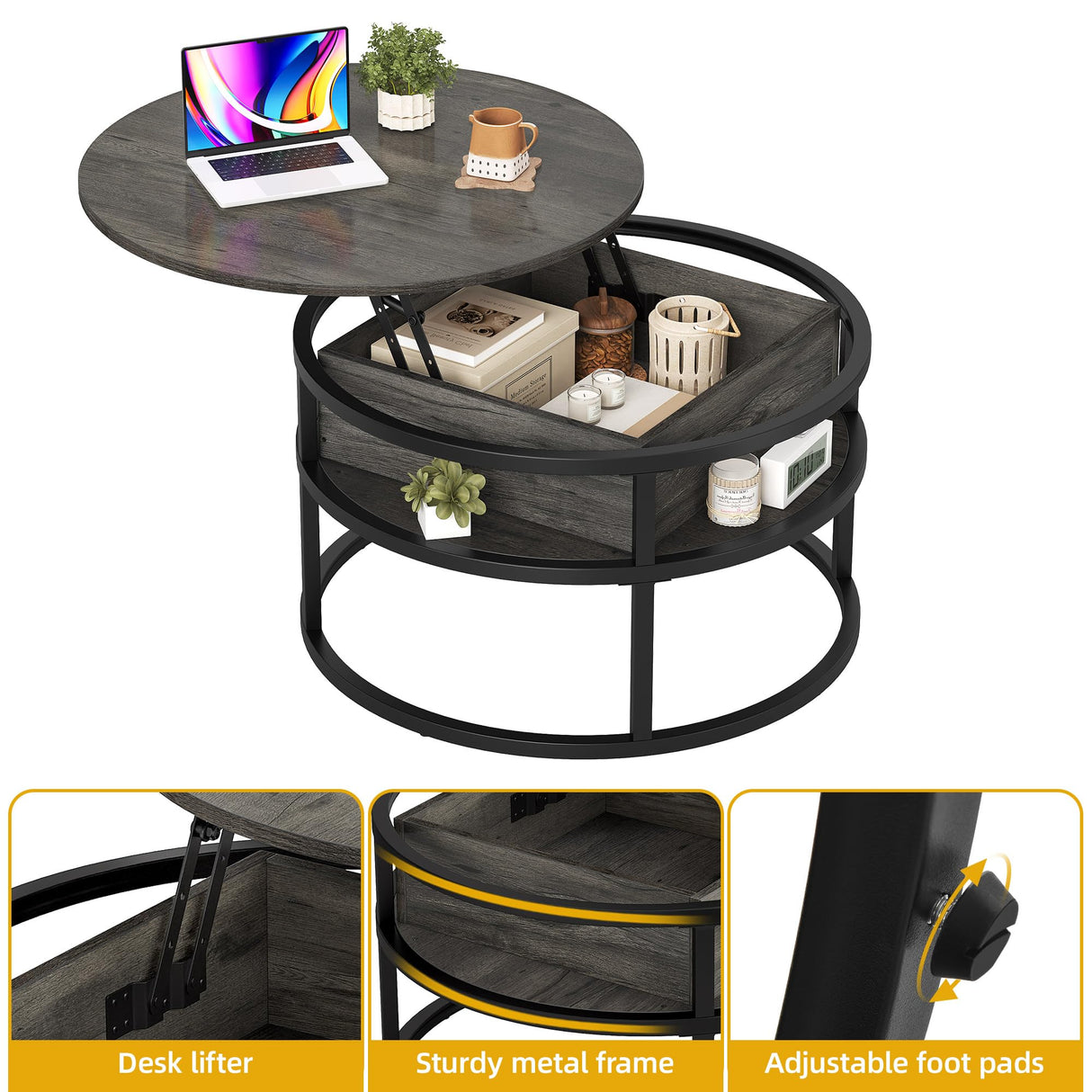 Coffee Tables for Living Room, Round Coffee Table, Lift Top Coffee Table