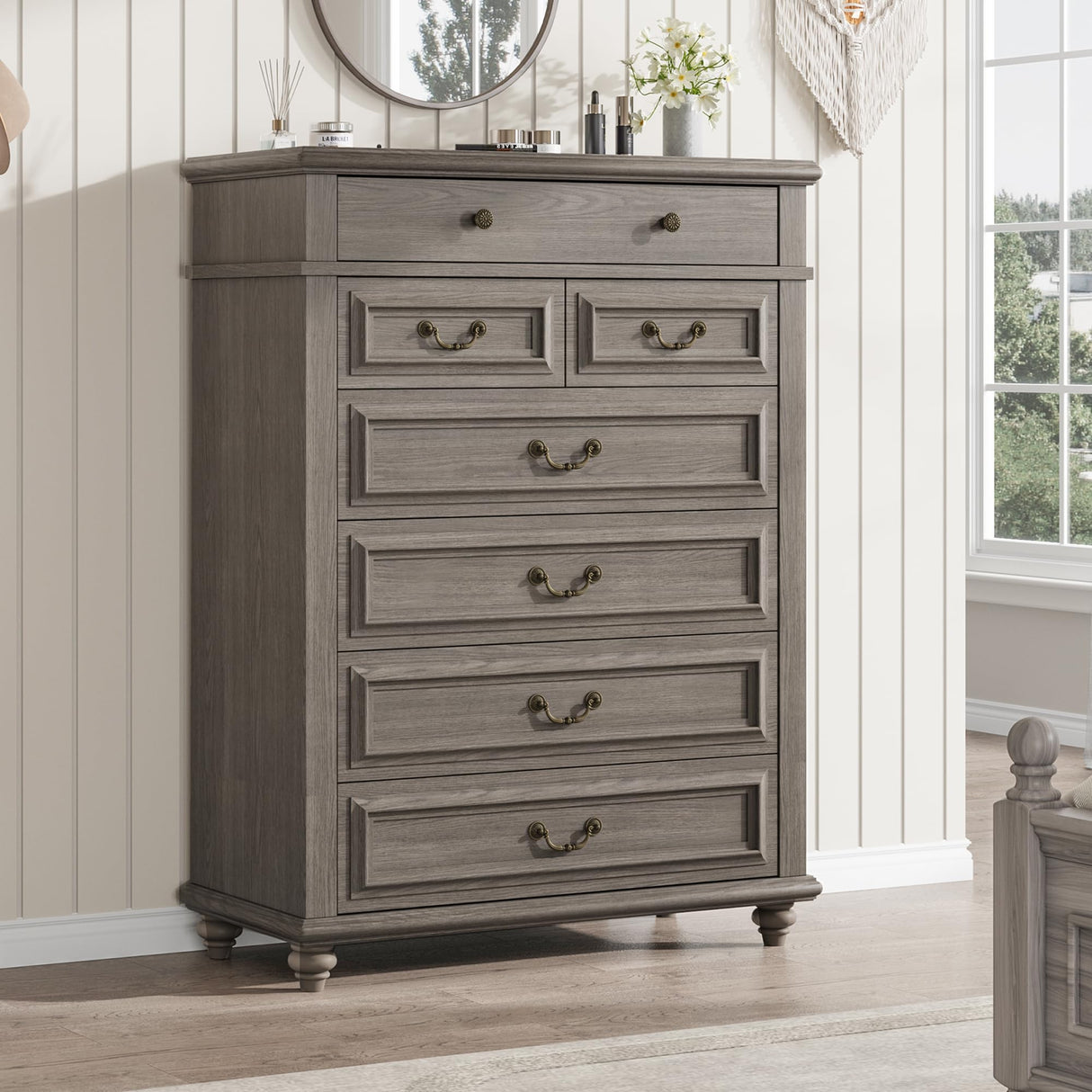 Farmhouse Dresser for Bedroom 7 Drawer Dresser with Deep Drawers