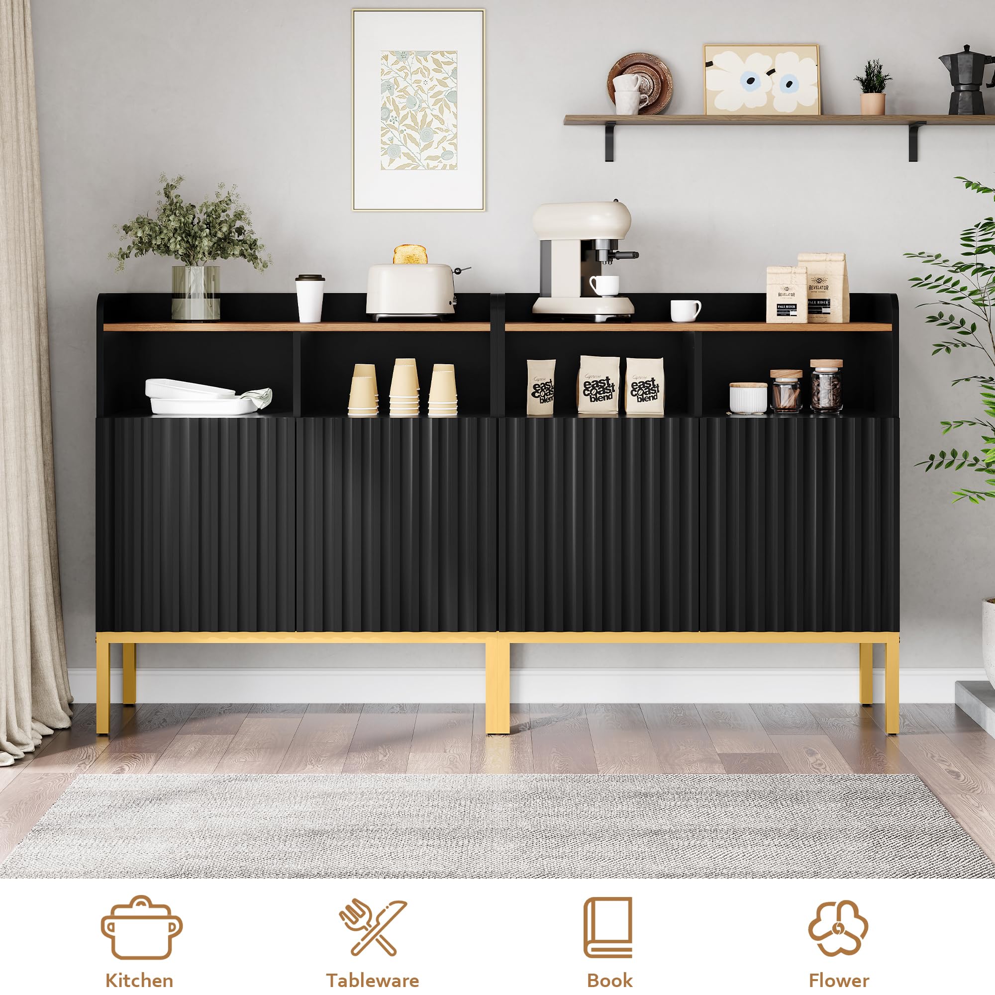 Fluted Storage Cabinet with 2 Doors, Modern Rustic Industrial Accent Cabinet