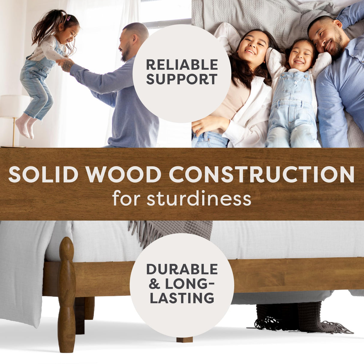 Queen Size Solid Wood Spindle Bed Frame with Four Posts - Walnut Finish