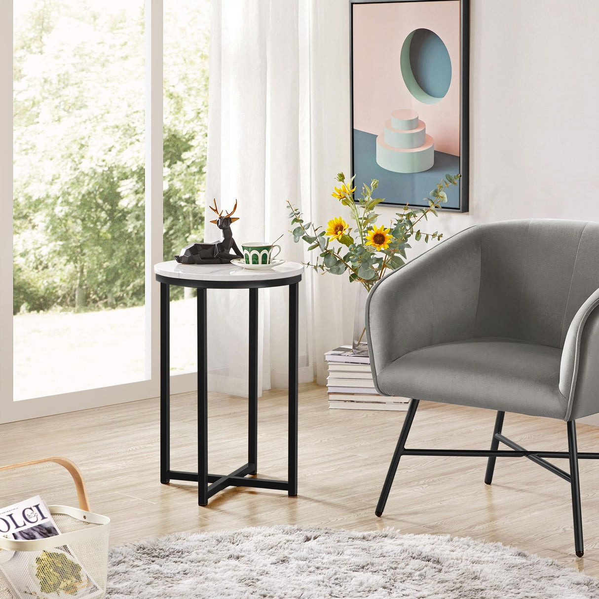 Round End Table Set of 2,16in Faux Marble Accent Table,Modern Side Table