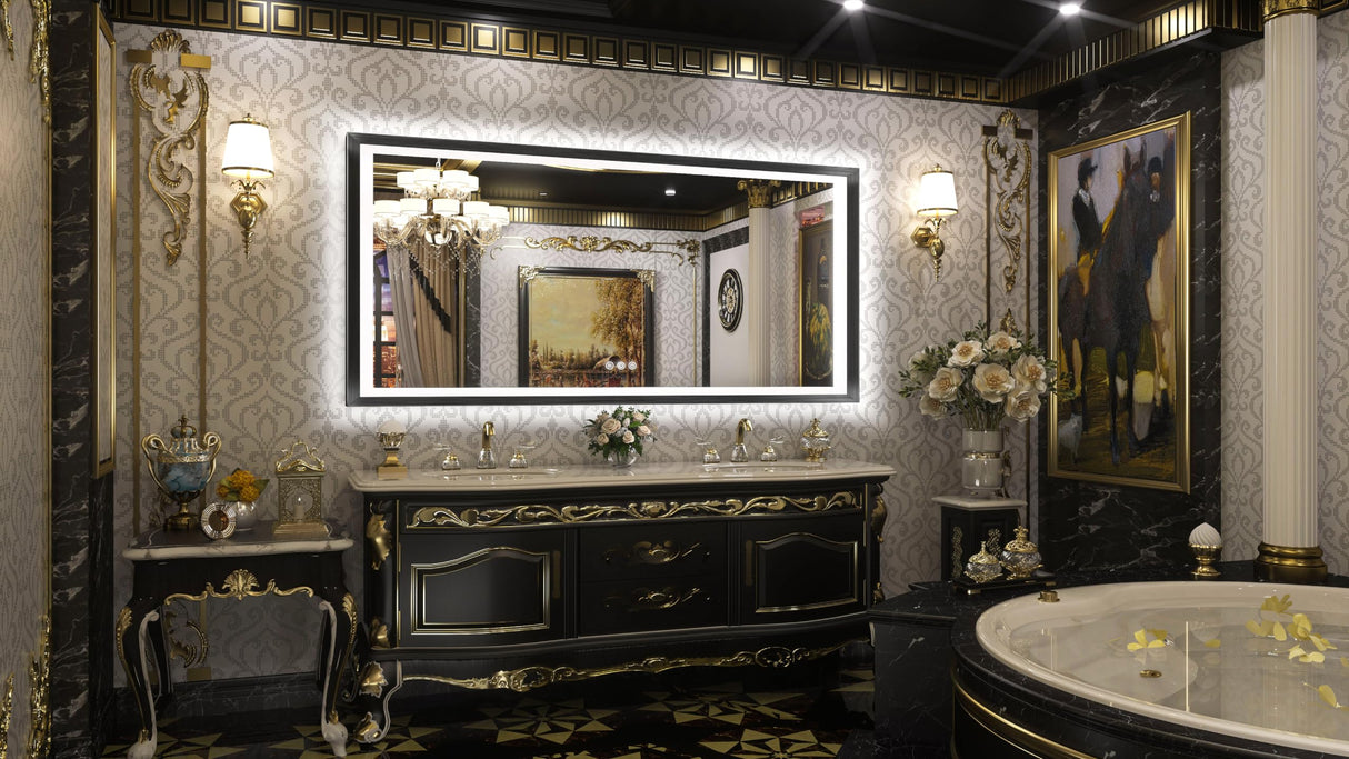 LED Mirror for Bathroom Black Metal Frame Frontlit & Backlit Lighted