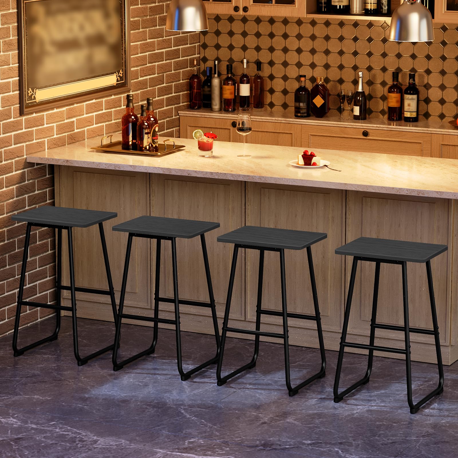 Bar Stools, 26'' Bar Stools with Footrest, Set of 2 Industrial Bar Chairs, Kitchen Counter Bar