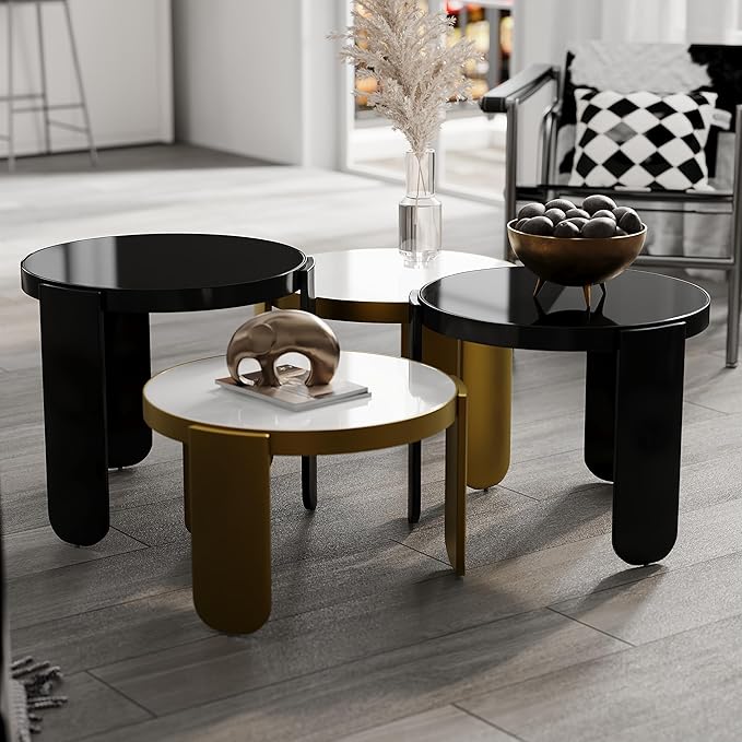 Round Coffee Table for Living Room, 4 in 1 Nesting Coffee Table for Apartment