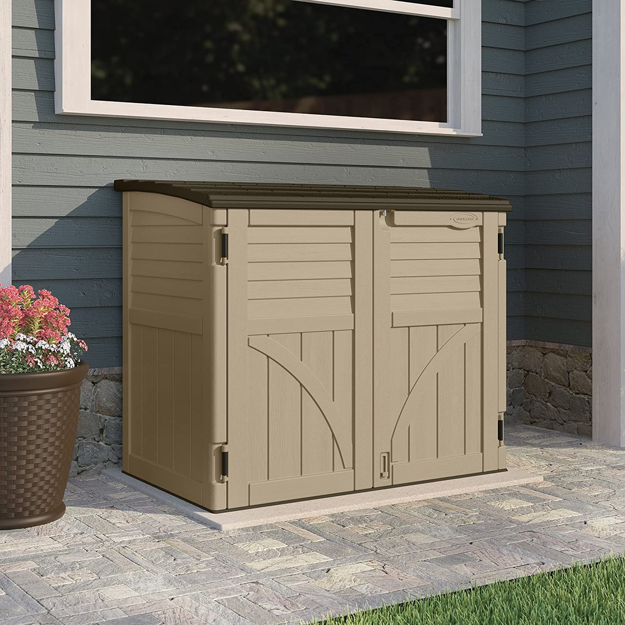 34 Cu. Ft. Horizontal Shed for Outdoor Storage w/ Locking System, Sand/Slate