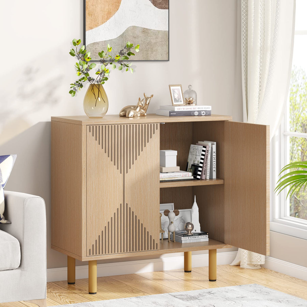 Modern Natural Storage Cabinet, Freestanding Floor Cabinet