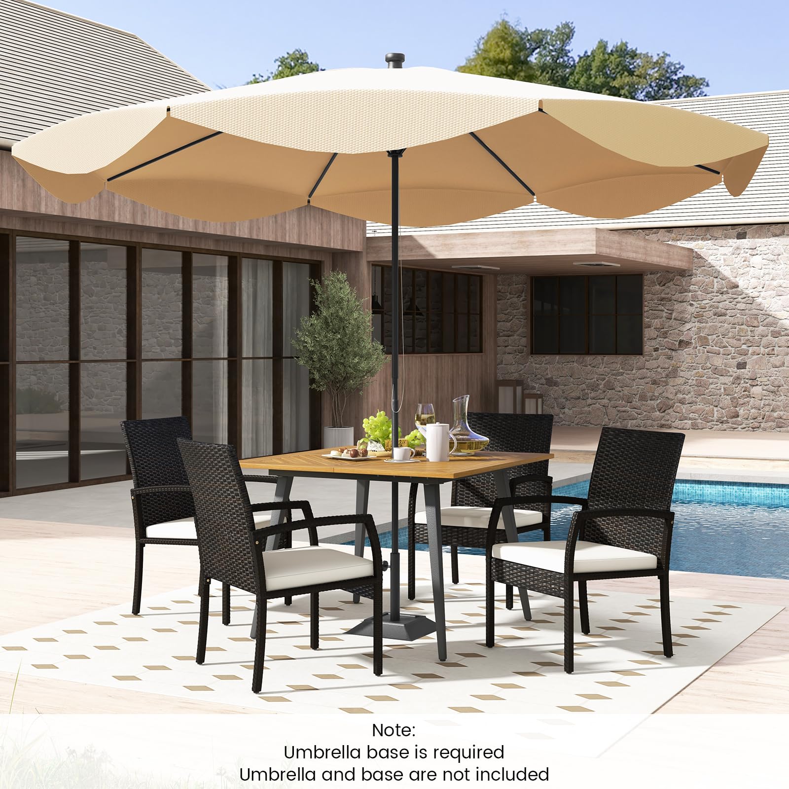 5 Pieces Patio PE Wicker Dining Set, Outdoor Dining Table and Chairs with Cushions