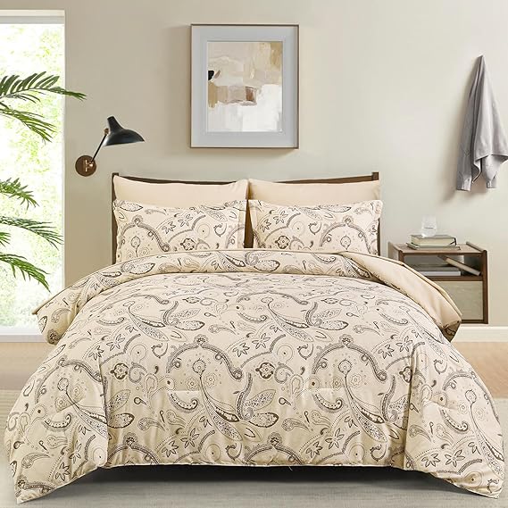 Paisley Comforter Set, 7-Piece Queen Bedding, Soft Microfiber