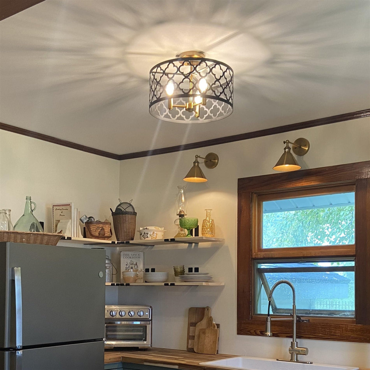 Sutton 16" 3-Light Modern Semi-Flush Mount Ceiling Light, Metal Drum Shade