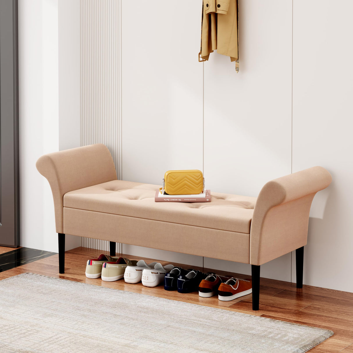 Upholstered Storage Bench for Bedroom End of Bed Bench Ottoman