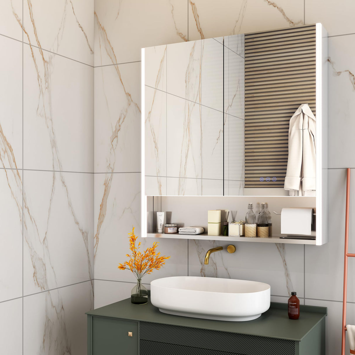 Lighted Medicine Cabinets for Bathroom,Medicine Cabinet with Lights and Mirror,30"x32"