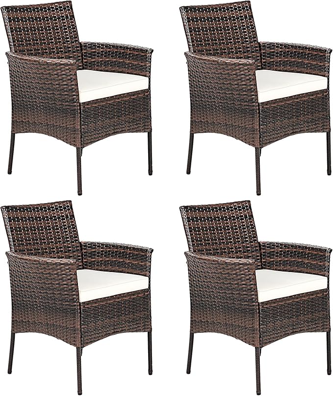 Wicker Patio Chairs Set of 4, Indoor Outdoor PE Rattan Armchairs w/Cane Back