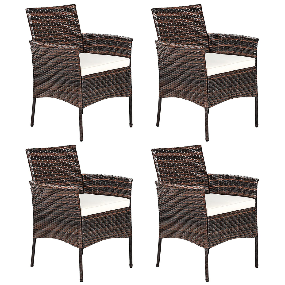 Wicker Patio Chairs Set of 4, Indoor Outdoor PE Rattan Armchairs w/Cane Back