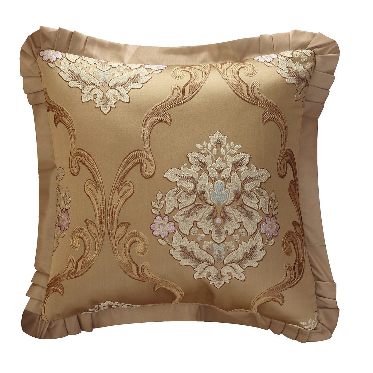 Piece Aubrey Decorator Upholstery Comforter Set and Pillows Ensemble, Queen, Gold