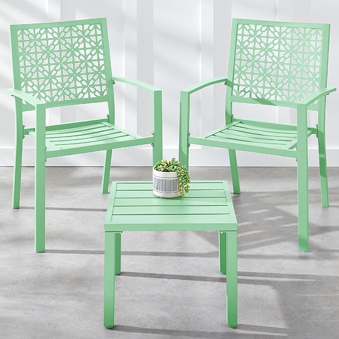 3-Piece Outdoor Bistro Set, Stackable Modern Steel Furniture for Porch, Garden w/ 2 Chairs