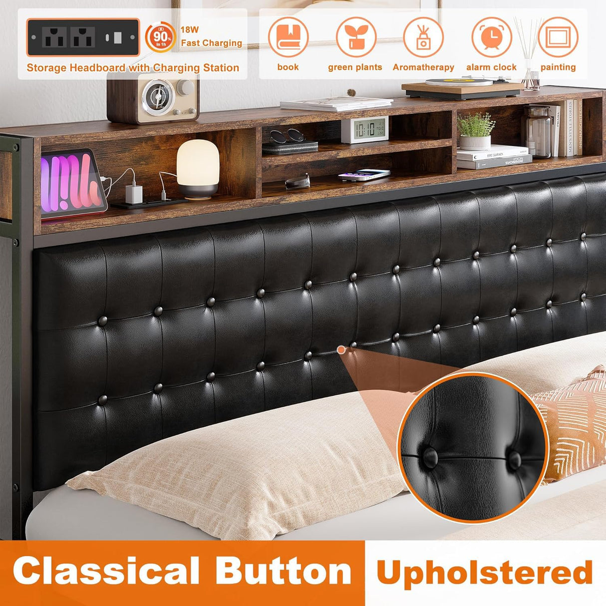 Full Bed Frame with Storage Drawers & Charging Station