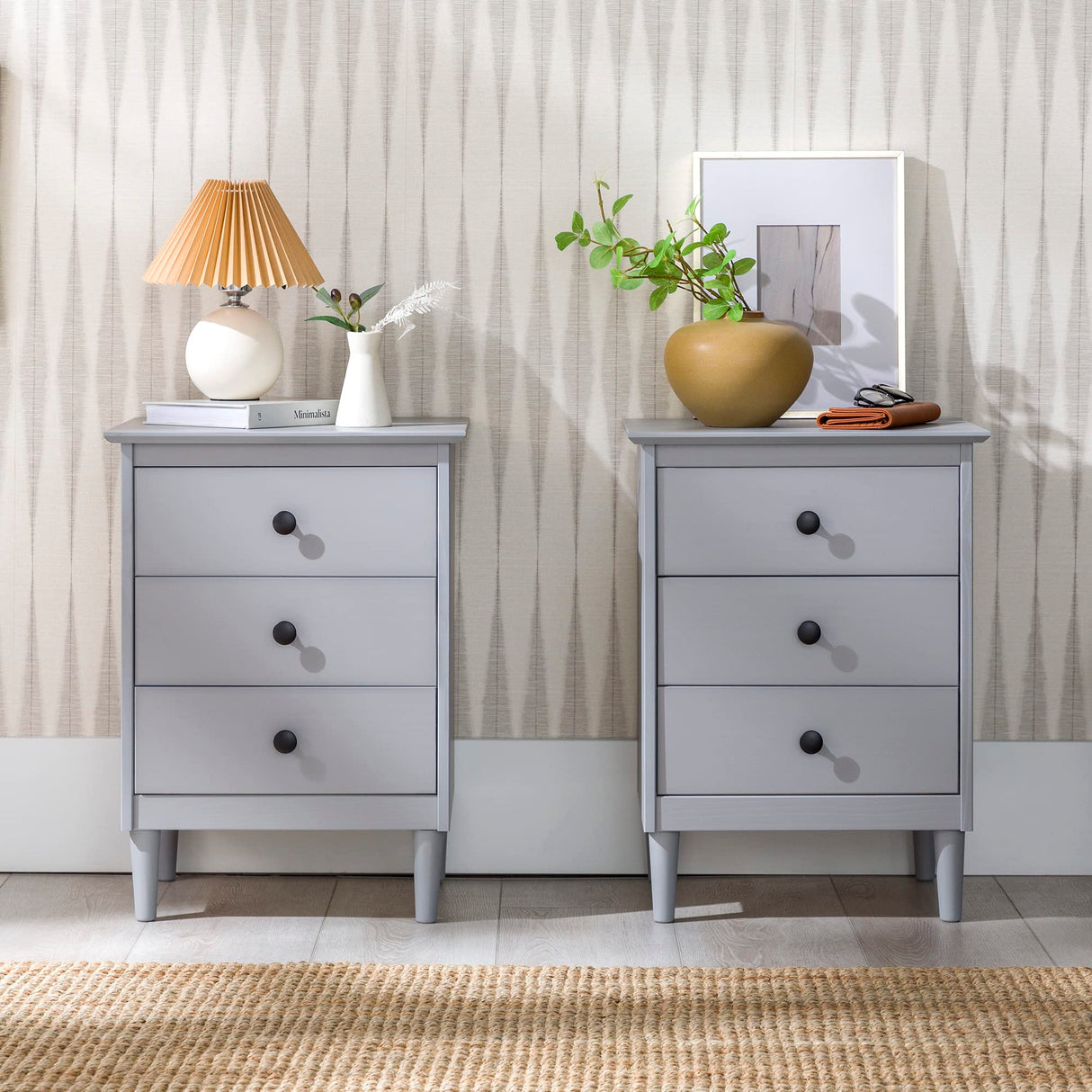 Myron Modern 3-Drawer Nightstands, Set of 2, Grey
