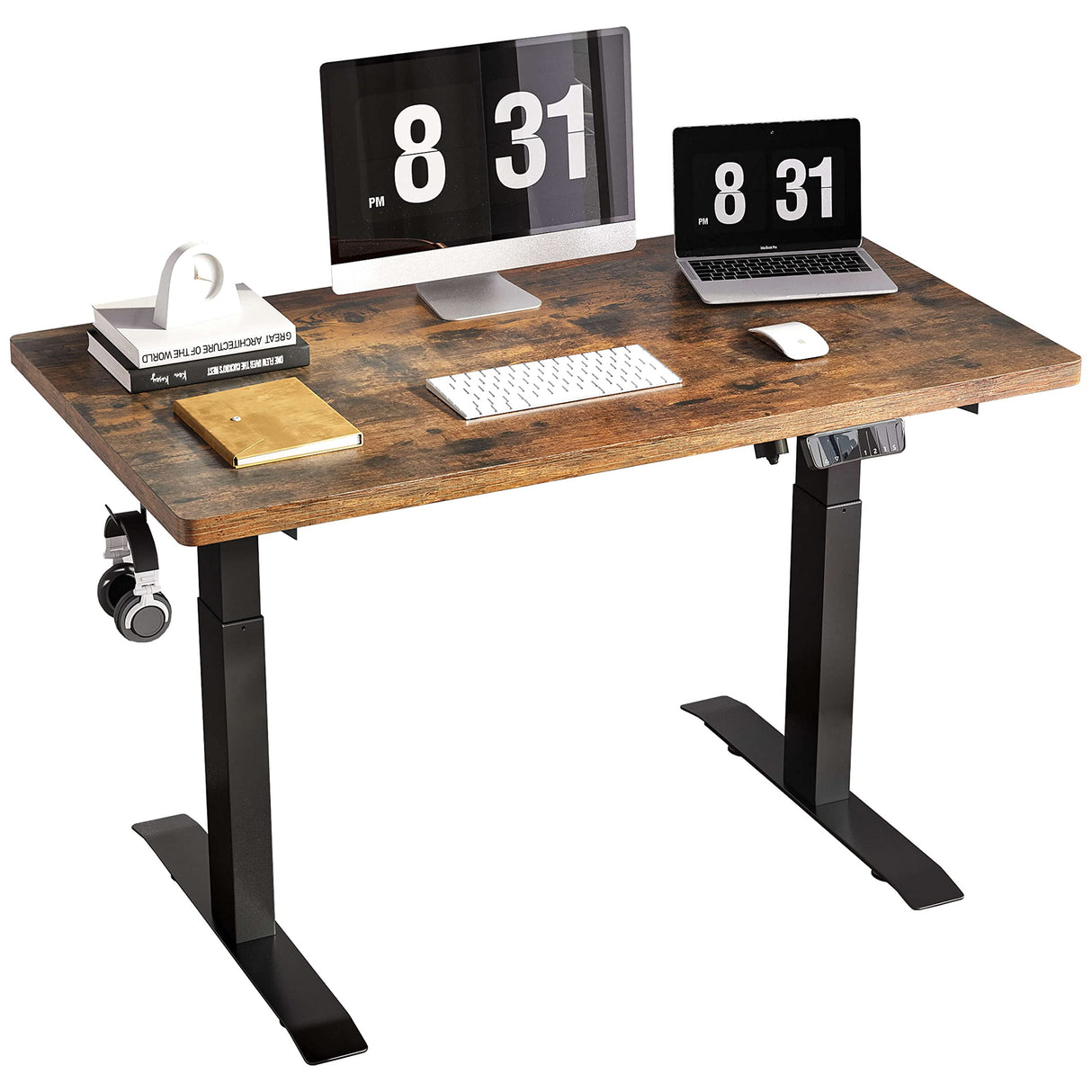 Standing Desk with Rustic Brown Top 40 x 24 Inches, Stand Up Desk with Adjustable
