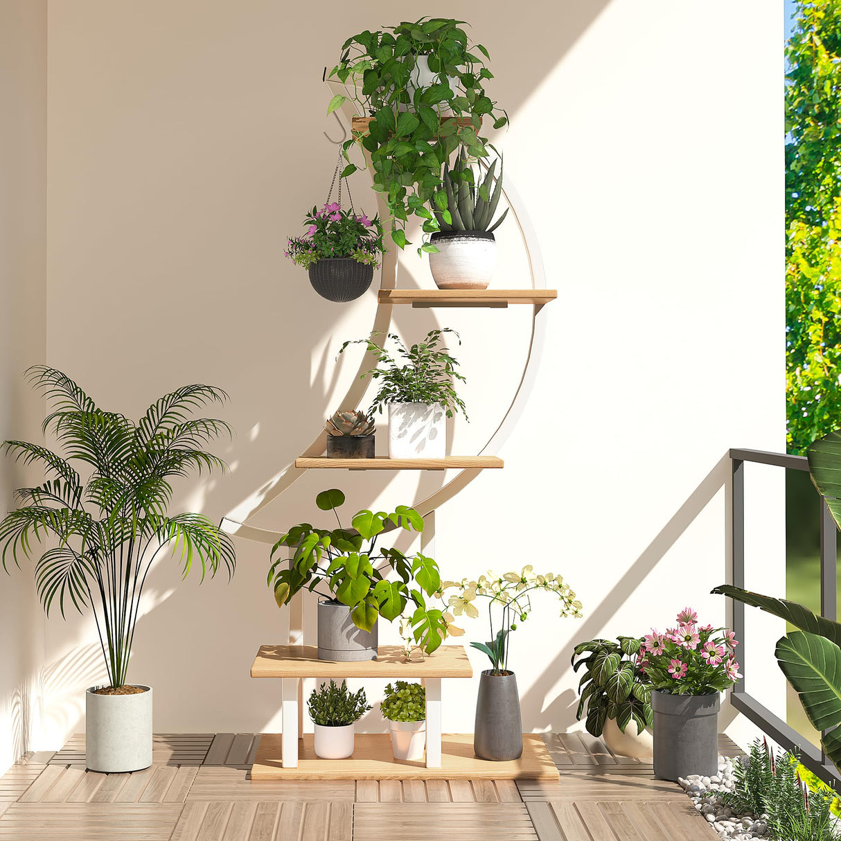 LunaGlow Corner Plant Stand - Tall 5-Tier Indoor Shelf with Grow Lights