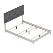 Wood Queen Bed Frame with Velvet Headboard, Wood Slat Support